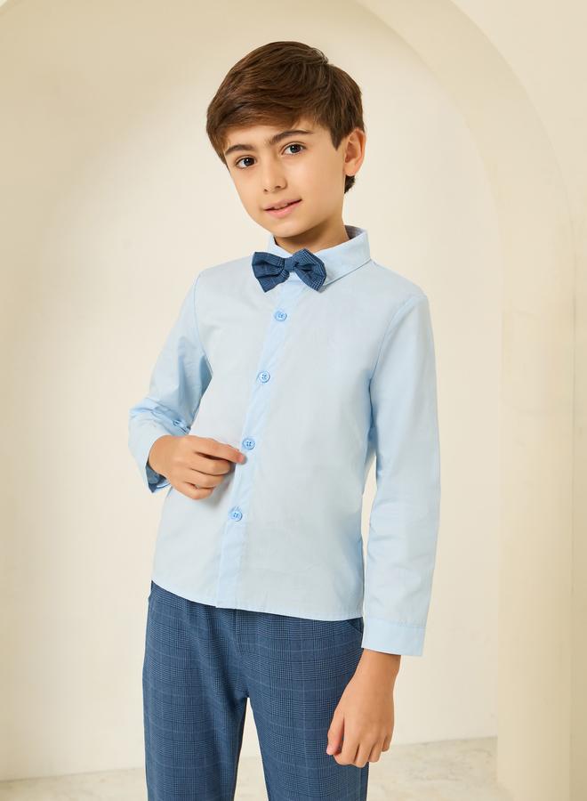 Styli Boys Blue Shirt With Waistcoat And Trousers With Bow Set - Image 3