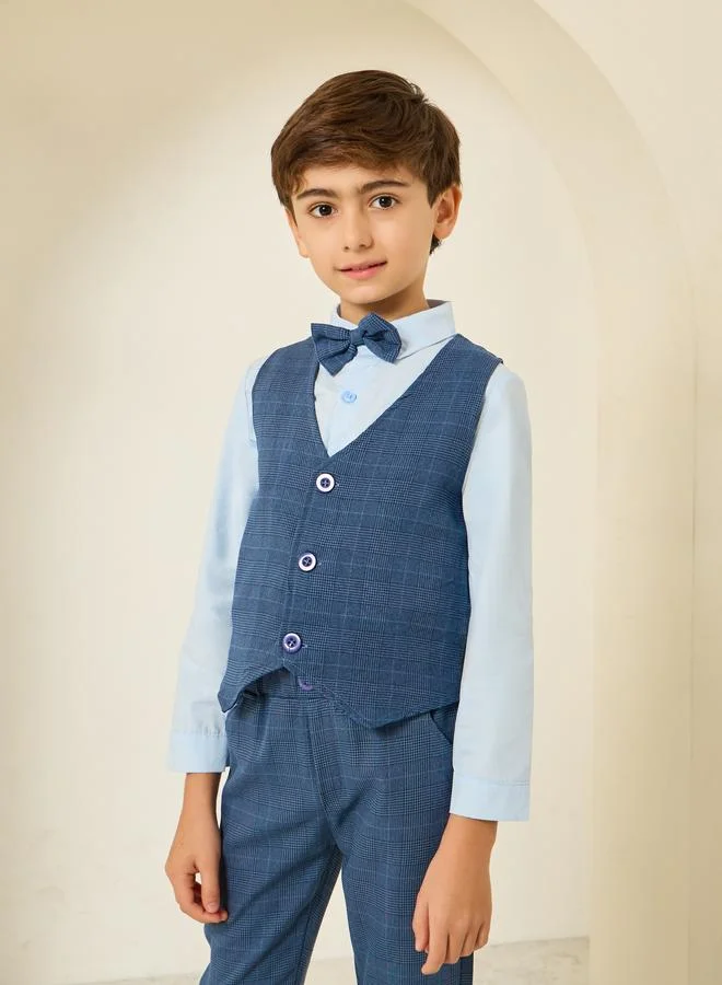 Styli  Boys Blue Shirt with Waistcoat and Trousers with Bow Set for Men | Best Price UAE
