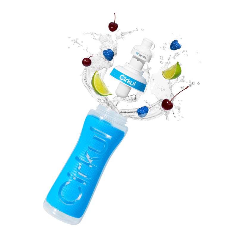 Cirkul 22oz. Blue Plastic Grip Squeeze Water Bottle & Sport Lid, BPA-Free, Non-Slip Design for Gym, Biking & Sports with Flavor Cartridge Included (FitSip Mixed Berry) - Image 1