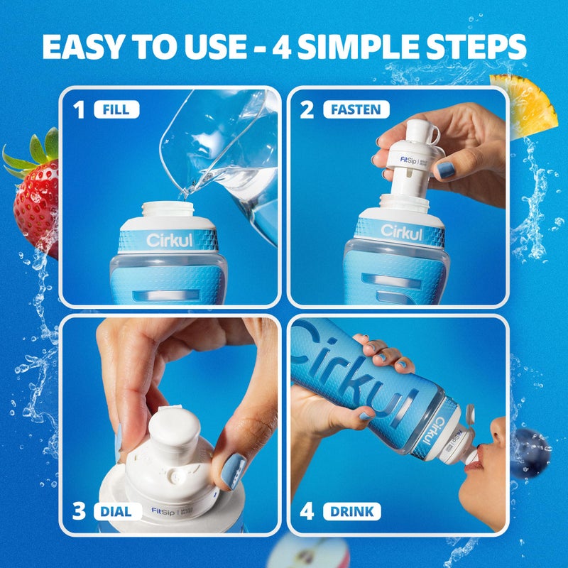 Cirkul 22oz. Blue Plastic Grip Squeeze Water Bottle & Sport Lid, BPA-Free, Non-Slip Design for Gym, Biking & Sports with Flavor Cartridge Included (FitSip Mixed Berry) - Image 4