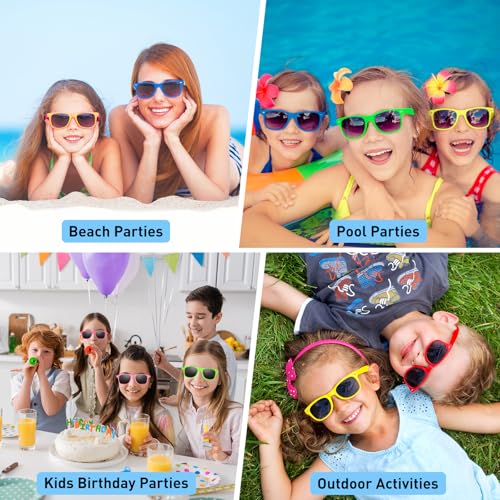 Morcheiong 32 Pack Kids Sunglasses Neon Colors Sunglasses，Sunglasses Party Favors Goody Bag Fillers Fun Gift for Birthday Party Beach Pool Party - Image 4