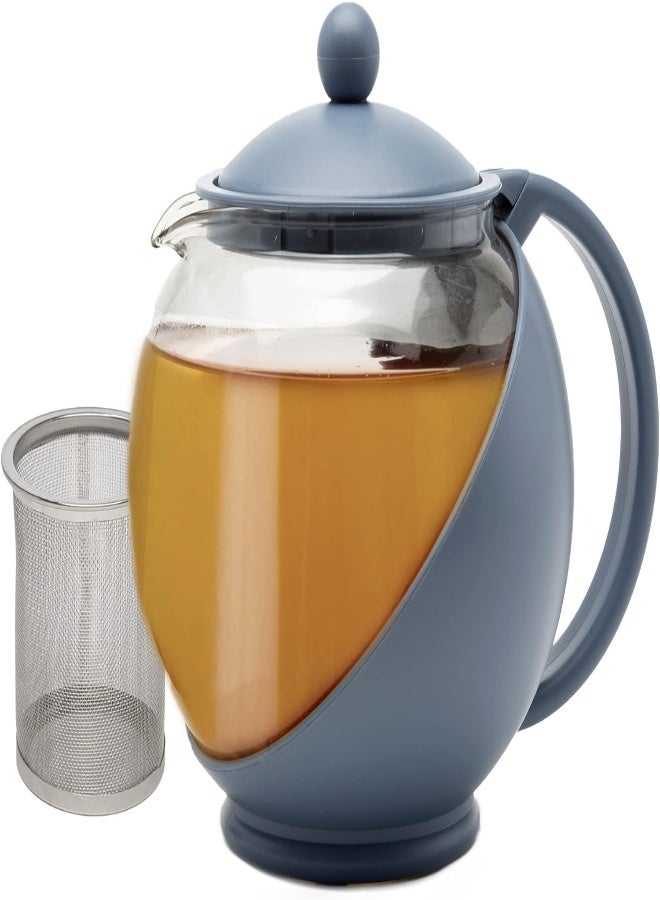 Primula Half Moon Teapot with Removable Infuser, Glass Tea Maker with Reusable Fine Mesh Stainless Steel Filter, Dishwasher Safe, 40-Ounce, Blue - Image 1