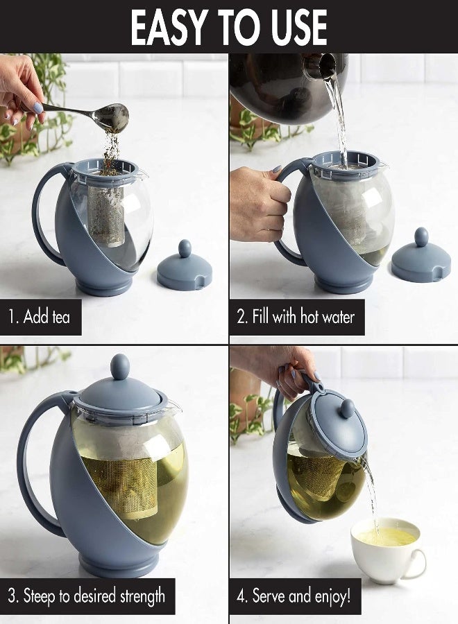 Primula Half Moon Teapot with Removable Infuser, Glass Tea Maker with Reusable Fine Mesh Stainless Steel Filter, Dishwasher Safe, 40-Ounce, Blue - Image 4