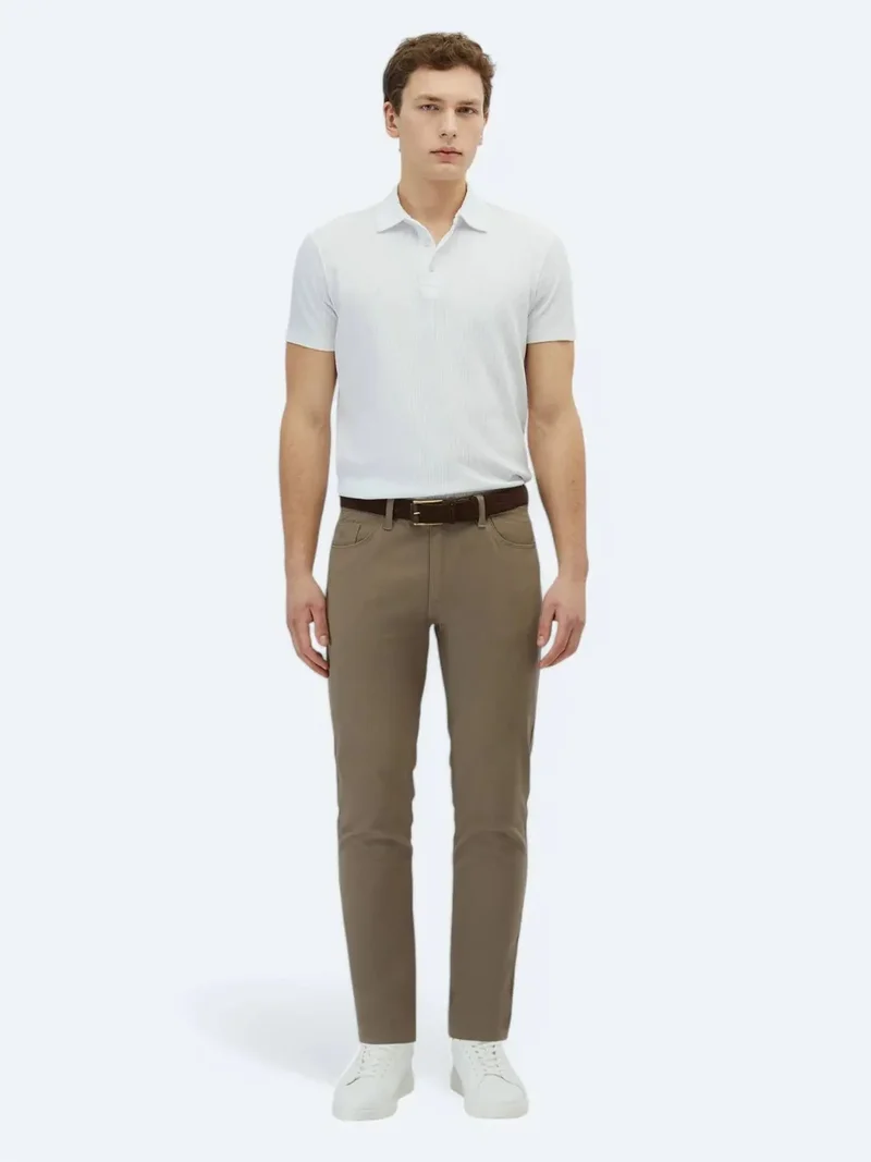 Kip Hazelnut Weaving Slim Fit Casual Cotton Blended Trousers