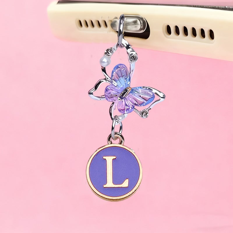 سدادة غبار لهاتف iPhone أو Type C على شكل حرف مع فراشة راقية من الراين - Image 5