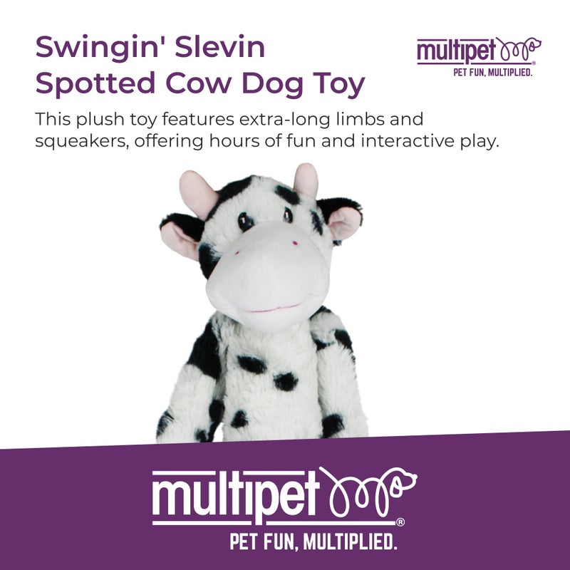 Multipet Swingin' Slevin Cow Dog Plush Toy - Squeaky Toys for All Dogs - Extra Soft Plush - Stuffed Animal for Cuddling & Playing - Cute (27â€, White, 5 Squeakers) - Image 2