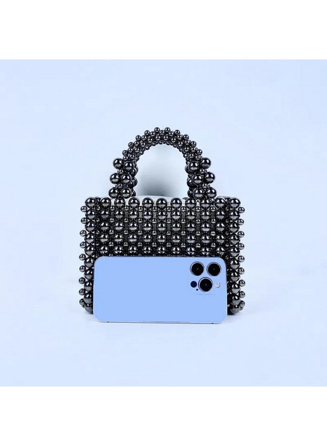 HIPIHOM Pearl Bag, Acrylic Handheld Beaded Handmade Women’s Bag, Pearl Clutch Purse Handheld Small Square Handbag for Women Party (Black) - Image 2