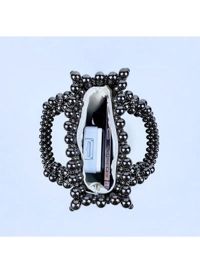 HIPIHOM Pearl Bag, Acrylic Handheld Beaded Handmade Women’s Bag, Pearl Clutch Purse Handheld Small Square Handbag for Women Party (Black) - Image 3
