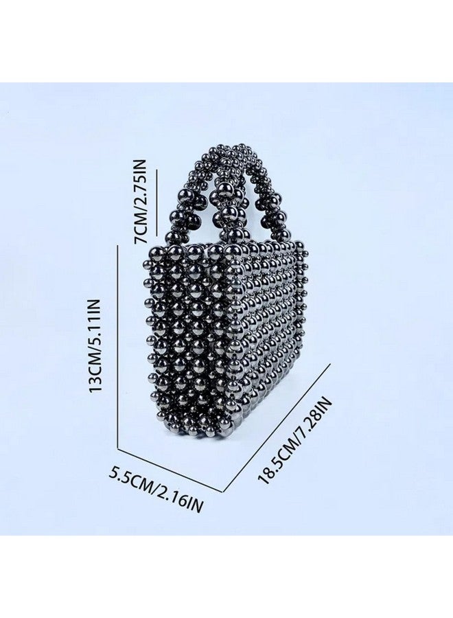 HIPIHOM Pearl Bag, Acrylic Handheld Beaded Handmade Women’s Bag, Pearl Clutch Purse Handheld Small Square Handbag for Women Party (Black) - Image 4