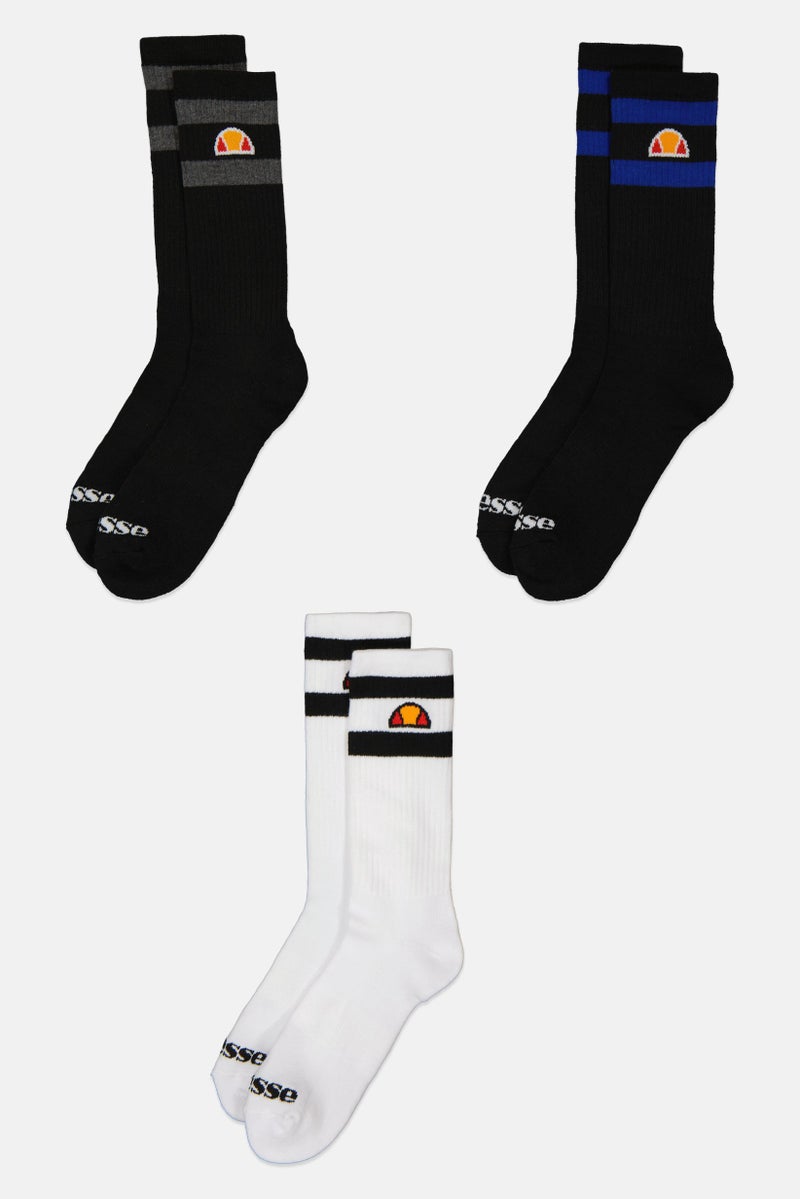 Ellesse Men 3 Pairs Brand Logo Crew Socks, Multicolor - Image 3