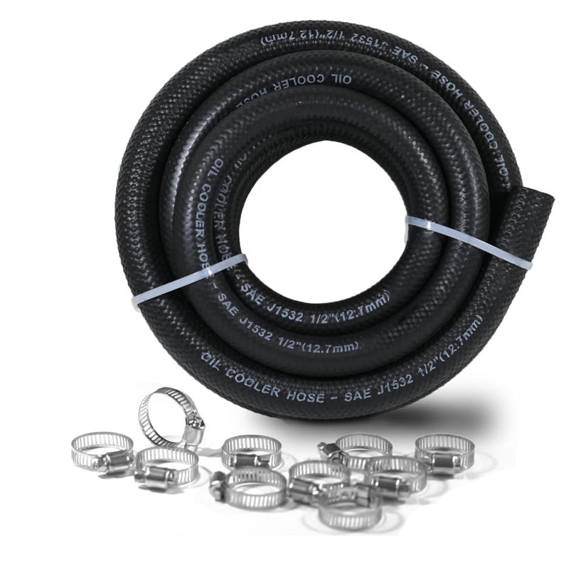 Byredio 1/2 Transmission Oil Cooler Hose 10FT – J1532 Certified, 300PSI High Pressure, Includes 10 Clamps for Leak-Free Fit (-40°F to 302°F) – Perfect for Power Steering & Hydraulic Systems - Image 5