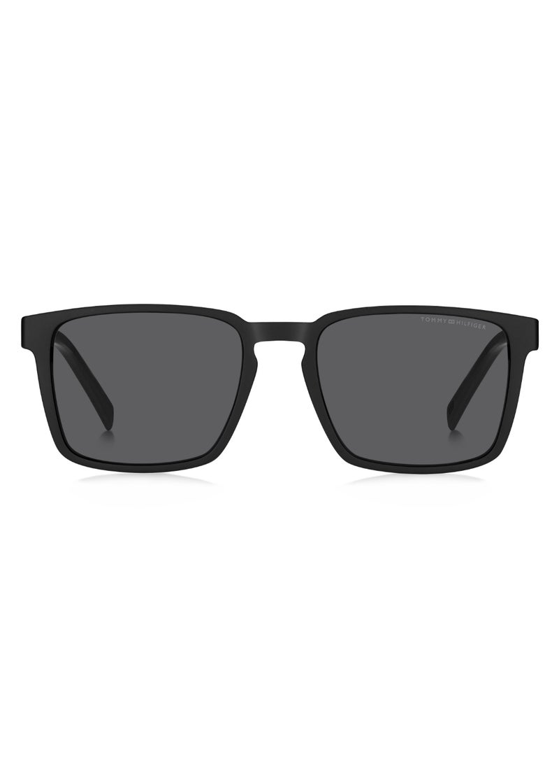 TOMMY HILFIGER - Men's UV Protection Rectangular Shape  Sunglasses TH 2088/S GREY 44 - Lens Size: 43.8 Mm - Mtt Black - Image 1