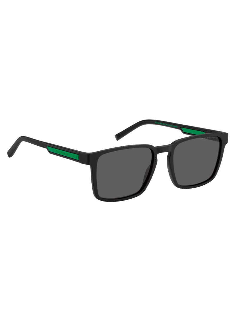 TOMMY HILFIGER - Men's UV Protection Rectangular Shape  Sunglasses TH 2088/S GREY 44 - Lens Size: 43.8 Mm - Mtt Black - Image 1