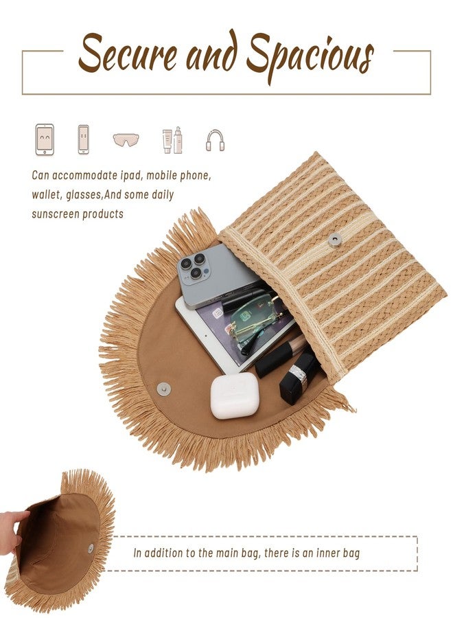 Fecialy Women Fringe Straw Clutch Purses Envelope Summer Beach Bags Woven Clutch Handbags - Image 5