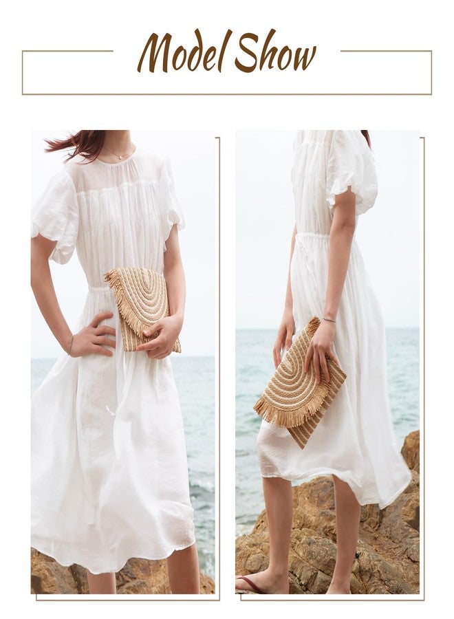 Fecialy Women Fringe Straw Clutch Purses Envelope Summer Beach Bags Woven Clutch Handbags - Image 2