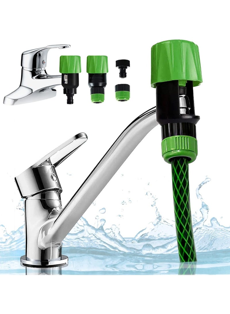 Mixer Tap Hose Connector - Two Sets Kitchen Garden Watering Pipe Snap Adaptor Tool, Universal Kitchen Pipe Joiner Fitting With 6-Point Female Faucet Connector - Image 1