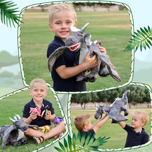 MaoGoLan 7 Pcs Dragon Plush Toy Set for Kid, 22 inch, Large Dragon Stuffed Animal with 4 Babies and 2 Eggs in Mom's Belly,Dinosaur Plush Gifts for Boy Girl Birthday Christmas Party Decor Gray - Image 3