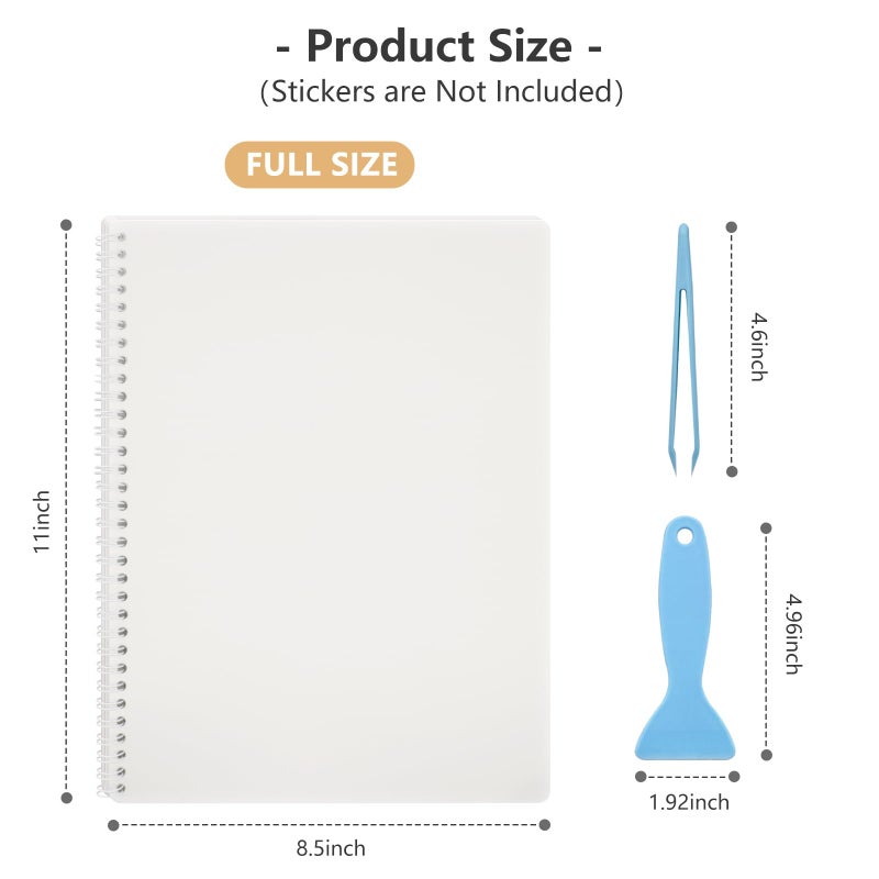 Ruatu Large Reusable Sticker Book Collecting Album 8.5Ã—11 Inch Sticker Collection Storage Book with 40 Sheets Blank Release Paper, Restickable Stickers Organizer Notebook with Tools (Clear) - Image 3