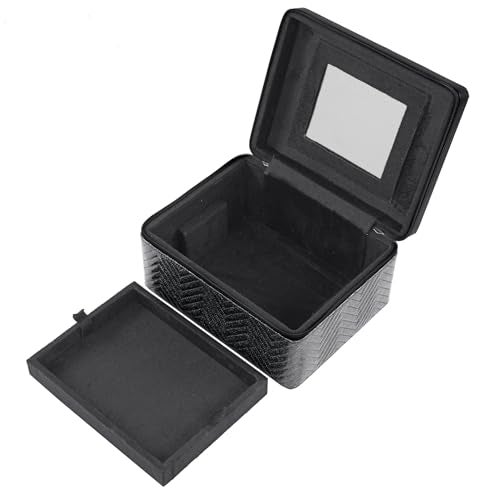 Hard Craft Large Capacity Cosmetic Bags for Womens Girls Bride Multi Functional Beauty Case Wedding Makeup Jewelery Bridal Box Leather Storage Organizer Bag for Home Travel with Mirror (Royal Black) - Image 4