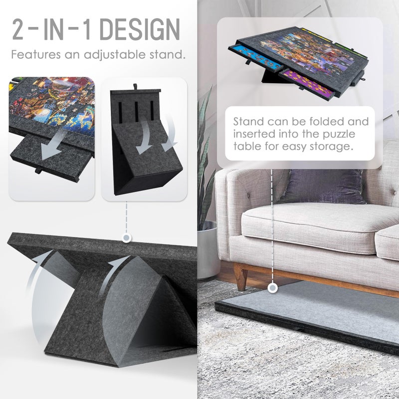Tektalk Jigsaw Puzzle Table with Integrated Adjustable Stand/Bracket, 3-Tilting-Angle Super Lightweight Felt Puzzle Plateau Board with Cover & 4 Sorting Drawers (Gray, for Up to 1500 Pieces) - Image 2