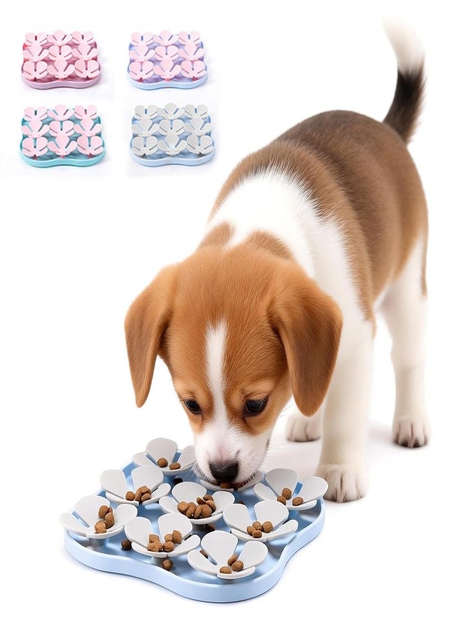 spicssa Slow Feeder Bowl for Dogs and Cats - Non-Slip Licking Mat with Suction Cups, Treat Puzzle & Anti-Choke Feeding Pad, Flower Petal Silicone (Blue and Grey) - Image 1