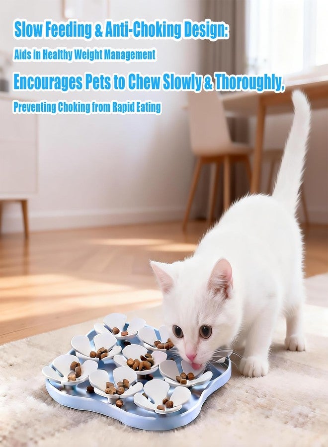 spicssa Slow Feeder Bowl for Dogs and Cats - Non-Slip Licking Mat with Suction Cups, Treat Puzzle & Anti-Choke Feeding Pad, Flower Petal Silicone (Blue and Grey) - Image 2