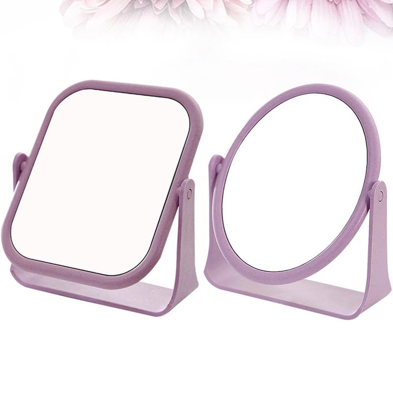 2Pcs Purple Oval And Square Rotatable Double Sided Makeup Mirrors For Vanity Desk - Image 5