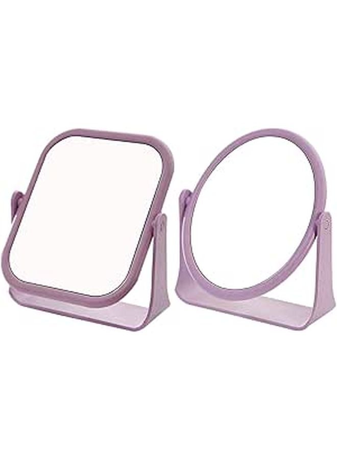 2Pcs Purple Oval And Square Rotatable Double Sided Makeup Mirrors For Vanity Desk - Image 1