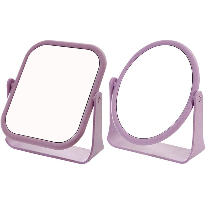 2Pcs Purple Oval And Square Rotatable Double Sided Makeup Mirrors For Vanity Desk - Image 2