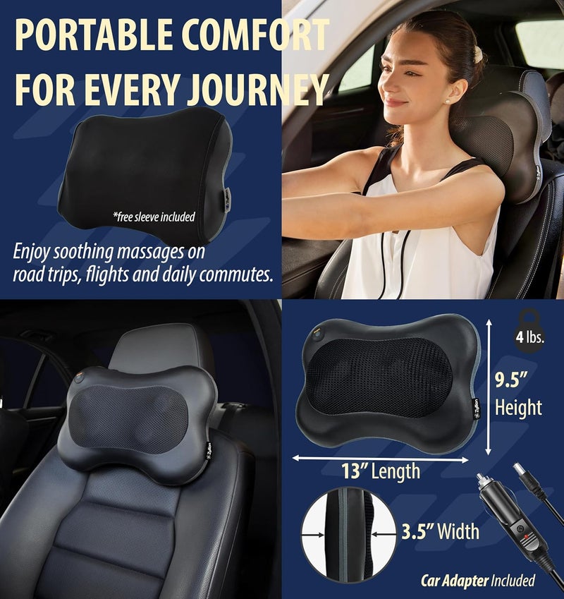 Zyllion Shiatsu Back and Neck Massager with Heat  Cordless Rechargeable 3D Electric Kneading Deep Tissue Massage Pillow for Muscle Pain Relief Black ZMA13RB - Image 5