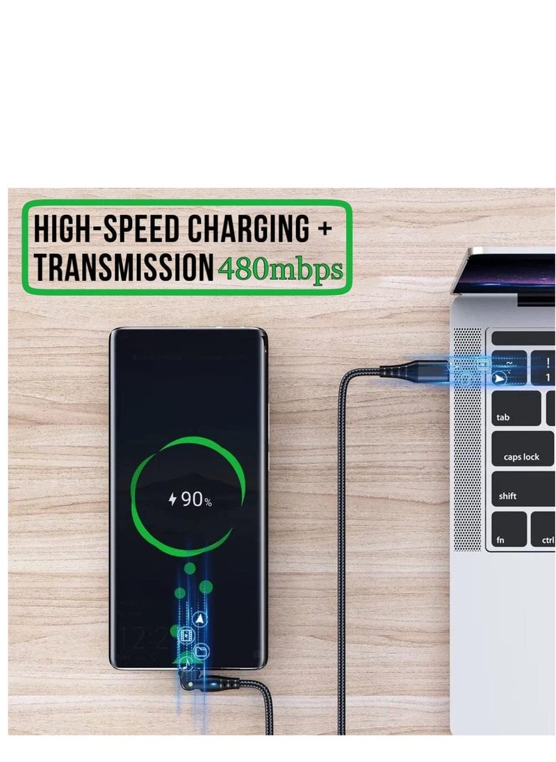 KASTWAVE - USB C to USB C Fast Charging Cable 2M 60W with USB A Adapter, 20V3A 180° Rotating Fast Charge Cable, Nylon Braided Fast Charging Cord Type C Compatible with MacBook Pro Air, iPad Pro, Samsung Galaxy - Image 1