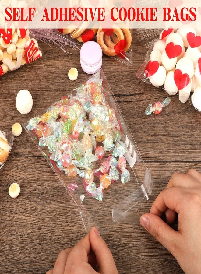 CUDICY 200pcs Cellophane Bags 5.5x5.5 Self Sealing Cookie Bags for Packaging White Cellophane Treat Bag for Gift Giving Packaging Valentines Birthday Party Favor Candy Goodie Homemade Bakery (Valentine) - Image 2
