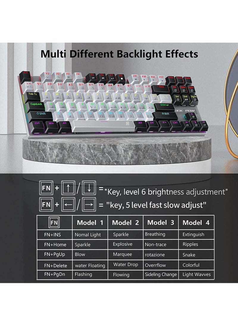 Rock Pow English Arabic Mechanical Gaming Keyboard with RGB LED Rainbow Backlit Quick Response USB Wired E-sport Waterproof 87 Keys Keyboard for Windows/MacOS/Android PC Gamers - Image 3