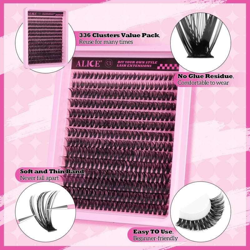 ALICE Cluster Eyelash Extensions 336pcs 50D Lash Clusters DIY Lash Extensions Wispy Faux Mink Eyelash Clusters Mix 8-16mm D-Curly Individual Lashes - Image 5