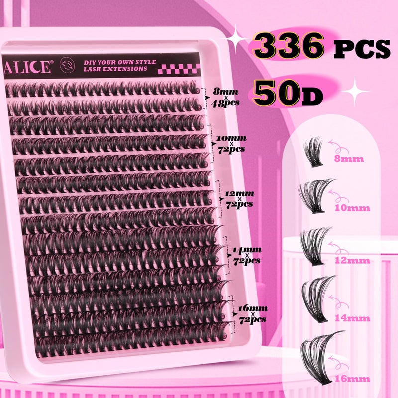 ALICE Cluster Eyelash Extensions 336pcs 50D Lash Clusters DIY Lash Extensions Wispy Faux Mink Eyelash Clusters Mix 8-16mm D-Curly Individual Lashes - Image 3