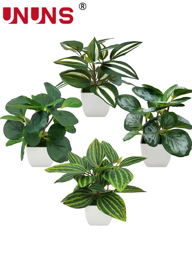 UNUNS Fake Plants Potted,4pcs Faux Greenery Monstera Plant in Pot,Mini Fake Plants,Fake Plants Set,Artificial Plants Indoor,Artificial Tropical Plants for Home Office Table Shelf Window Decor - Image 1