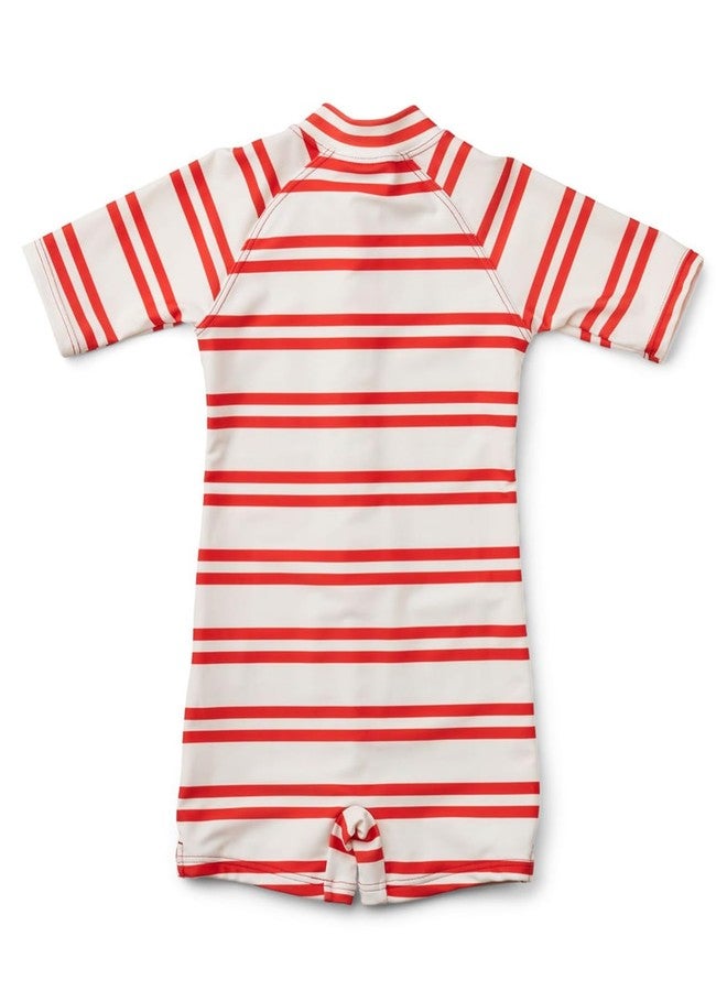 LDIOIF Baby Boys & Girls One Piece Bathing Suit Zipper Swimwear Short Sleeve Rash Guard Quick Dry Red Stripe Swimsuit 9-12 Mo - Image 4
