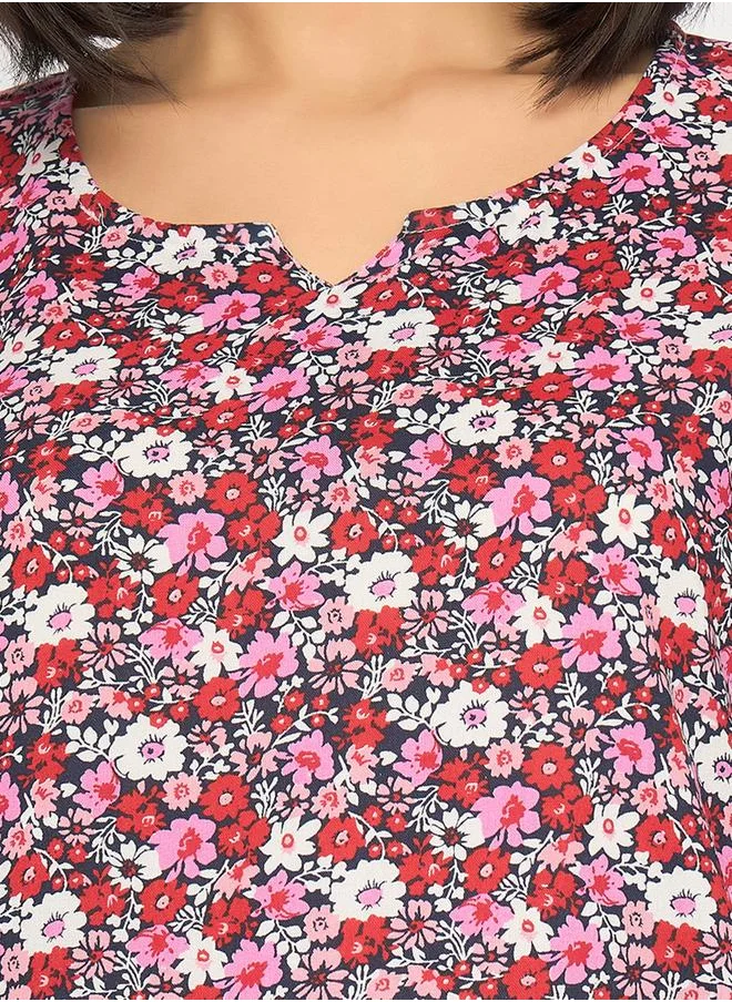 Clovia Clovia Floral Print Notch Neck Top and Pyjama Set
