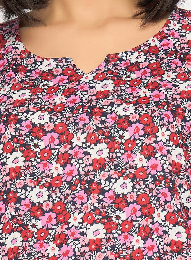 كلوفيا طقم بيجامة سنيكرز بطبعة زهور وياقة مشقوقة من كلوفيا - Image 2