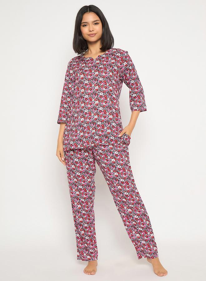 كلوفيا طقم بيجامة سنيكرز بطبعة زهور وياقة مشقوقة من كلوفيا - Image 4