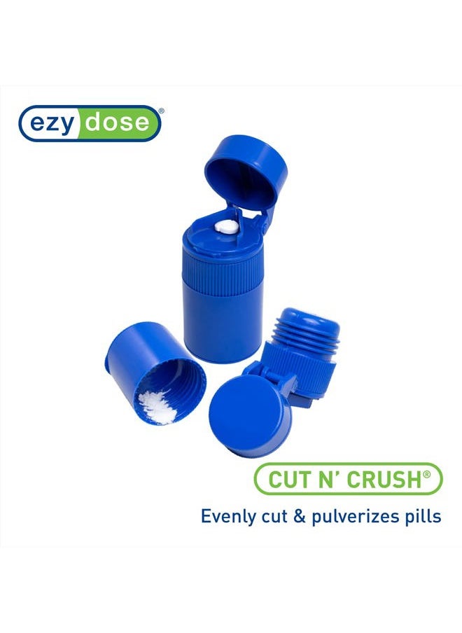 Ezy Dose 3 Compartment Pill Crusher, Cutter and Grinder, Daily Usage, Safely Cut Pills, Vitamins, Tablets, Accurate and Easy Cutting, Stainless Steel Blade, Removable Drinking Cup, Blue, BPA Free  - Image 4