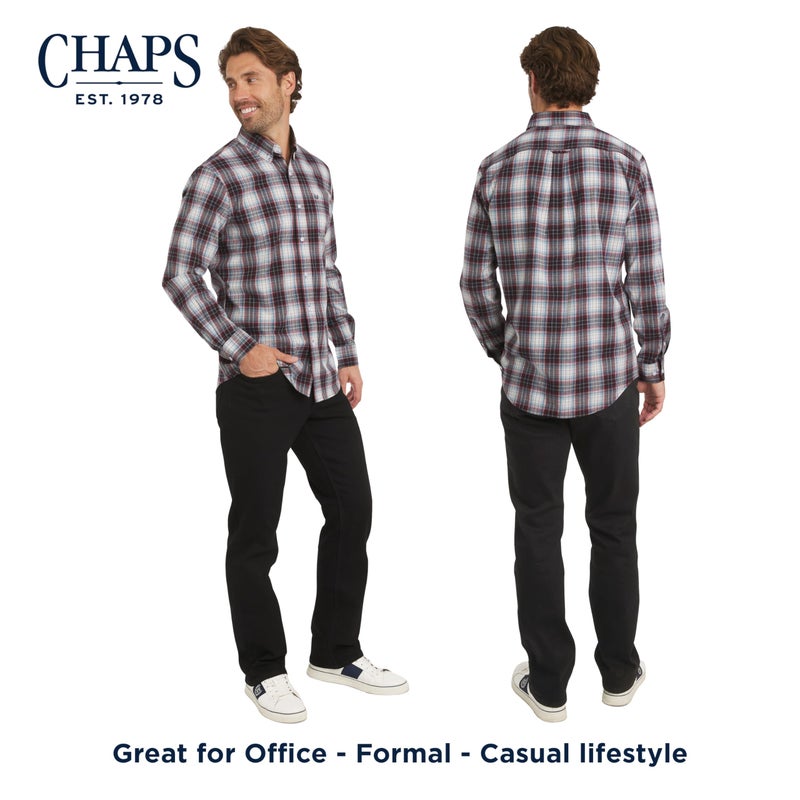 Chaps Men's Classic Fit Long Sleeve Button Down Stretch Poplin Casual Shirt, Rhubarb, Large - Image 3