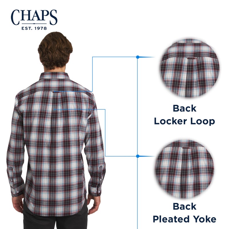 Chaps Men's Classic Fit Long Sleeve Button Down Stretch Poplin Casual Shirt, Rhubarb, Large - Image 5