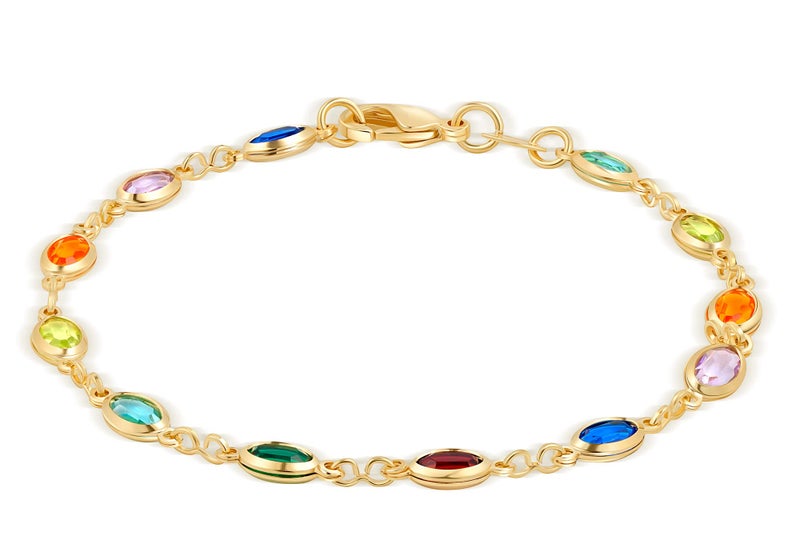 Barzel 18K Gold Plated Multicolor Crystal Bracelet in 7.5 Inches - Made In Brazil - Image 1