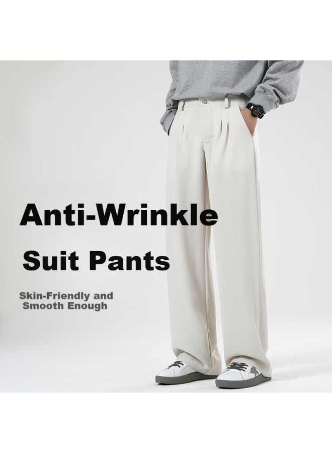 Maybeyond Men's Casual Pants Spring Autumn Loose Fit Simple Wide Leg Suit Pants Ma86 Khaki 2XL