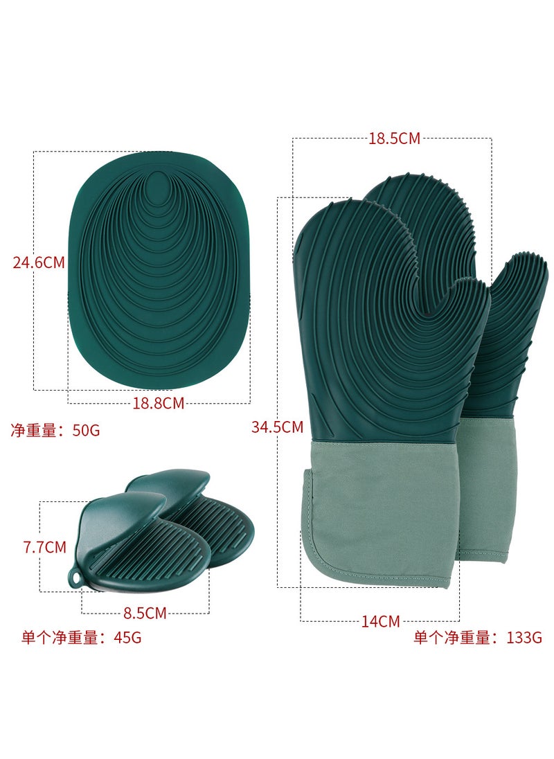 Generic - Nordic Style Kitchen Oven Gloves Silicone Baking Gloves Creative Stitching Small Fresh Style Fanciful Heat Insulation Gloves2 dark green miter gloves 2 shark hand clip silicone thread pad 2 dark green miter gloves 2 shark hand clip silicone thread pad - Image 1