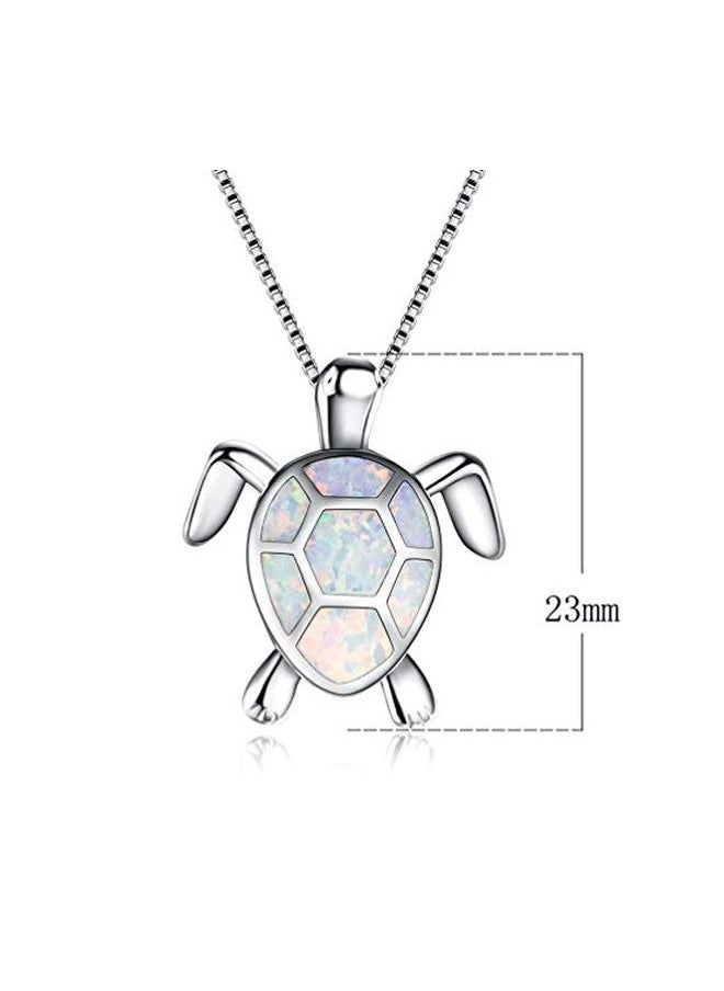 Generic - 925 Sterling Silver Opal Studded Sea Turtle Pendant Necklace - Image 1
