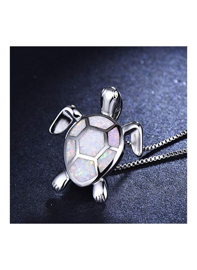 Generic - 925 Sterling Silver Opal Studded Sea Turtle Pendant Necklace - Image 1