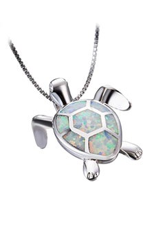 925 Sterling Silver Opal Studded Sea Turtle Pendant Necklace