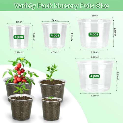 HQAUT 10865 Inch Large Clear Nursery Pots with Drainage Holes 16 Pack Gallon Clear Plastic Pots for Plants Seedling Starter Pot Garden Plant Pots for Succulents Flowers - Image 3